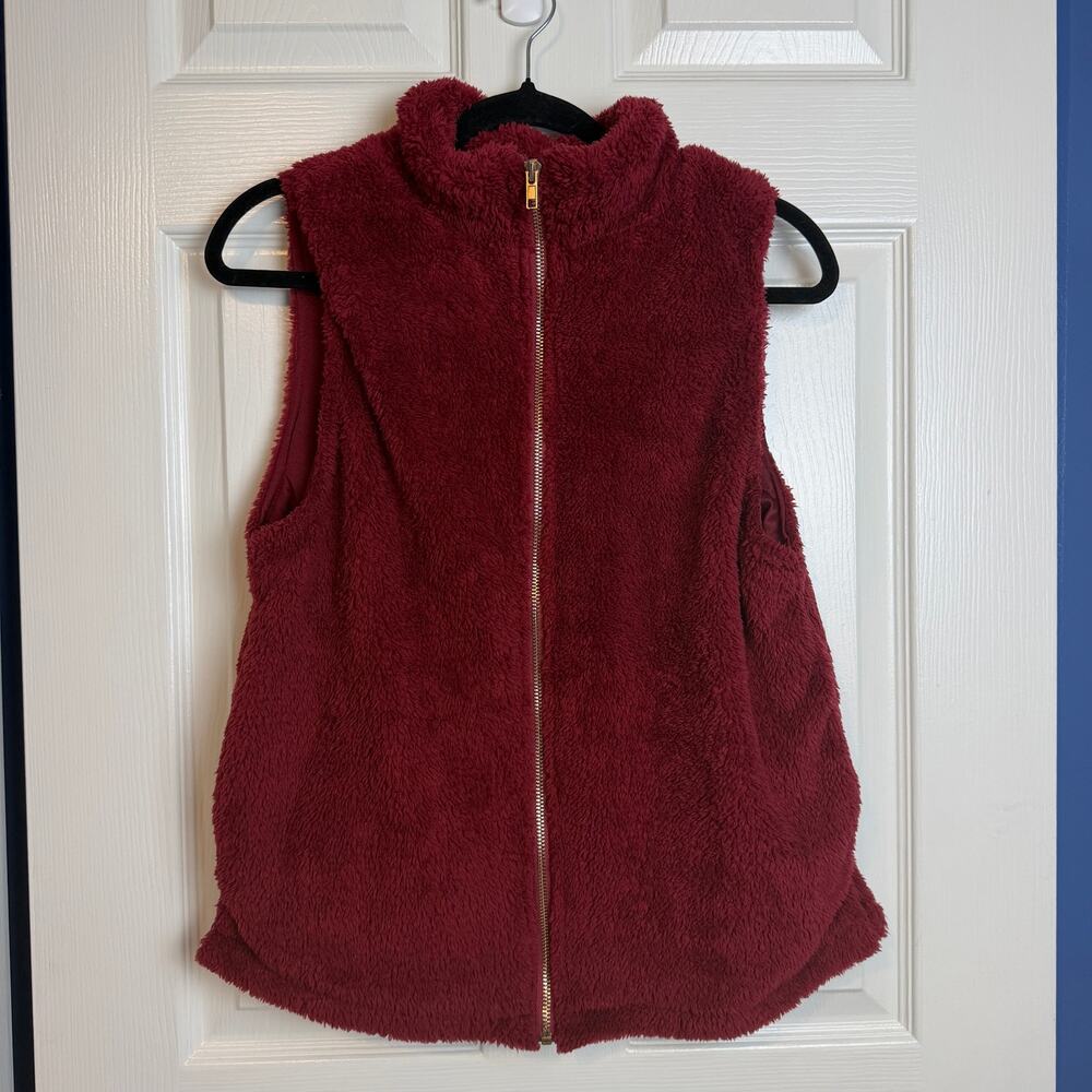 Umgee Sherpa Fleece Vest Womens Small Burgundy Full Zip Teddy Pockets